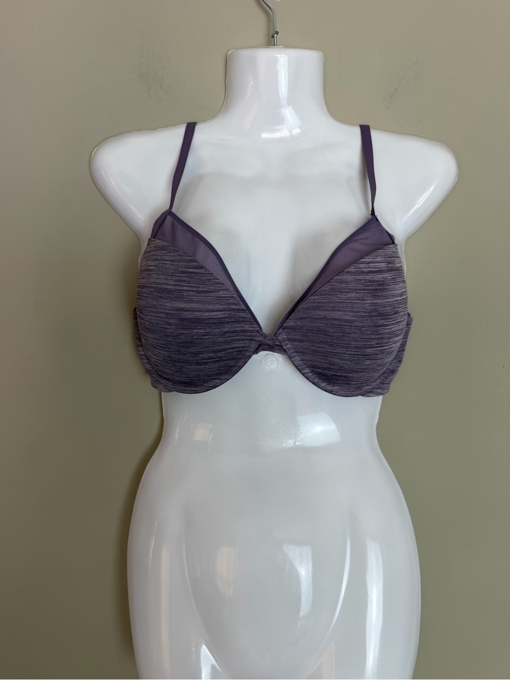 Victorias Secret Space Dye Purple Mesh Lace Padded Plunge Push Up Bra Size 32DD